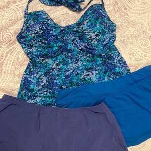 Lands’ End Tankini Swimsuit top, 12D with two bottom options